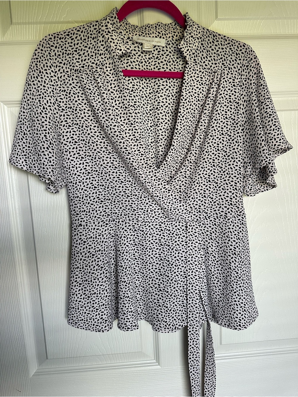 Monteau White Blouse with Black Dot Print